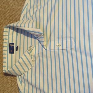 Mens Stitch Golf Striped Polo Size Large White Blue Stripe
